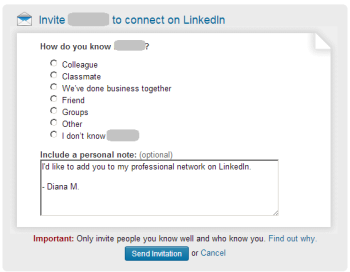 Invite to connect on LinkedIn