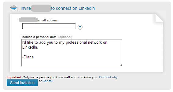 LinkedIn connection invite via email