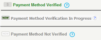 Freelance client payment method verification status