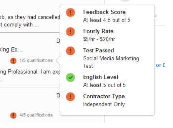 Qualifications match in a freelance application on oDesk