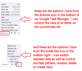 Google Task Manager options