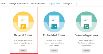 Step 5 - Choose General Forms - use Mailchimp how to