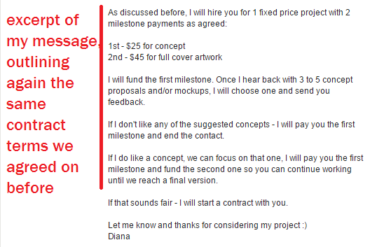 second message with oDesk contract terms clearly stated