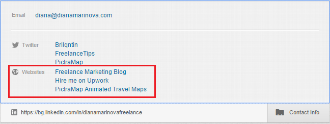 LinkedIn Profile - Websites Anchor Text